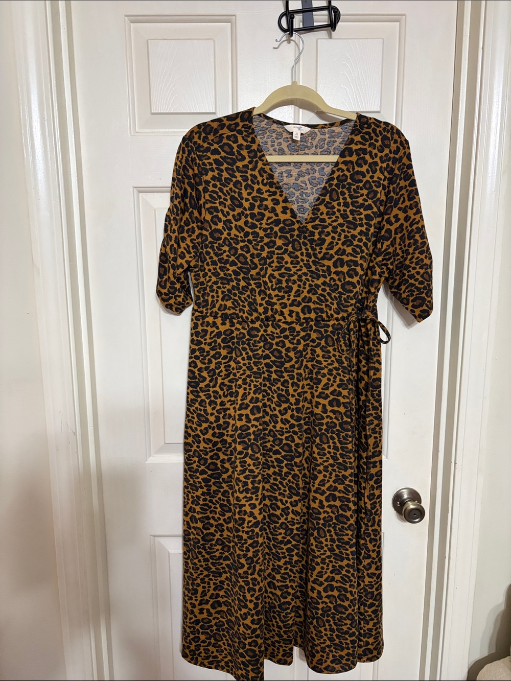 Terra & Sky Leopard-Print Wrap Midi Dress - Brown & Black